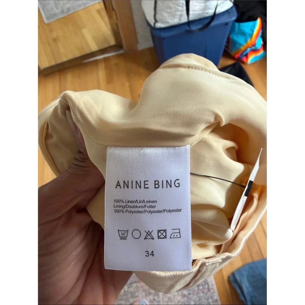 Anine Bing Pale Yellow Pleated 100% Linen Straight Leg Trousers Size 34 EU‎ US 2